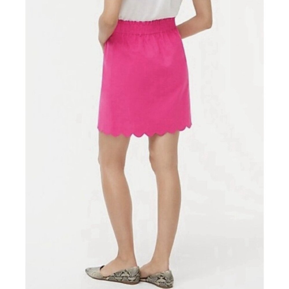 J. Crew Women’s Linen Mini Skirt Hot Pink Size 16 Scalloped Hem Elastic Waist - Picture 2 of 9